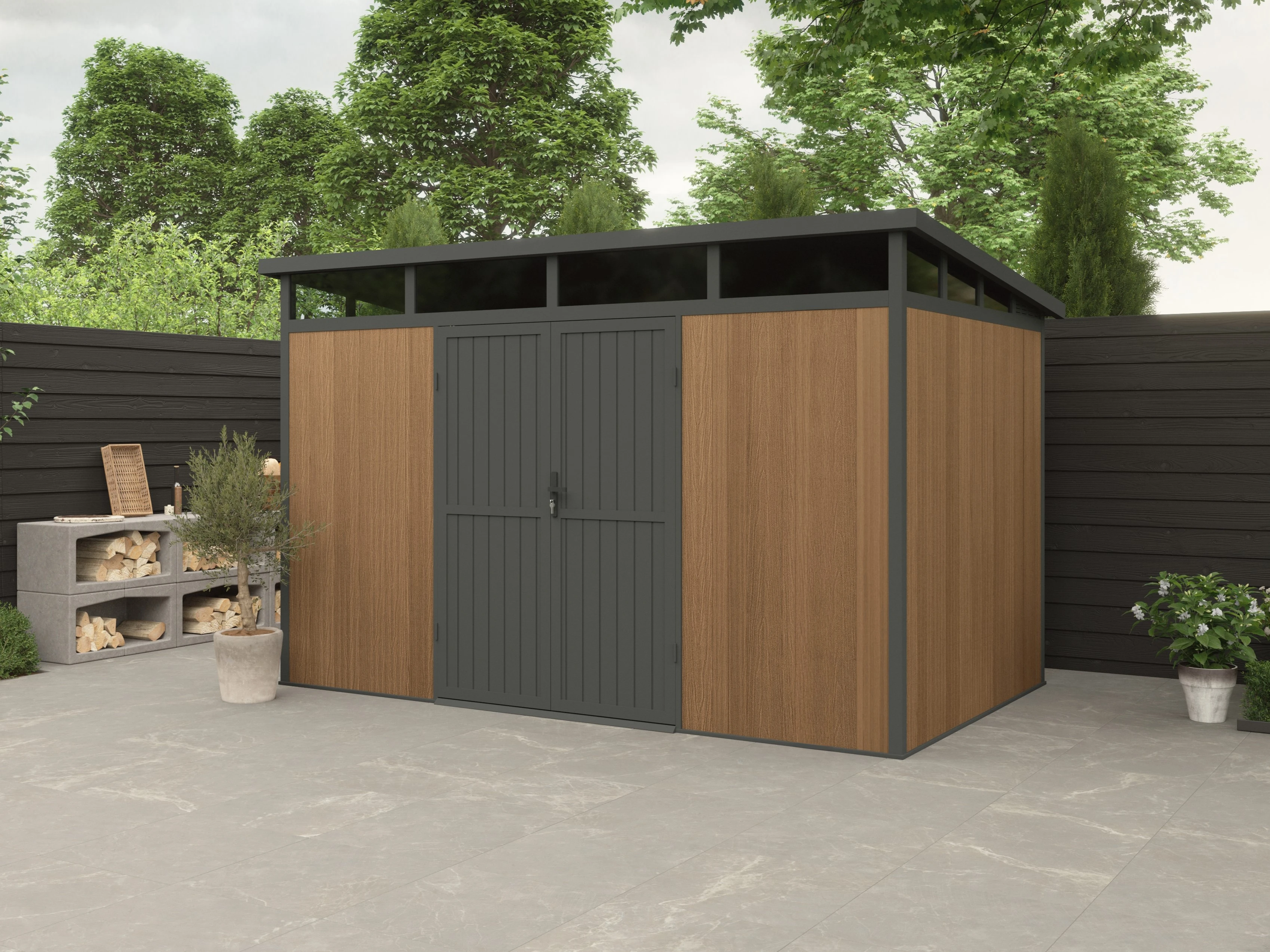 Blokhut Composiet Modern Teak - 345 x 215 cm - Afbeelding 1